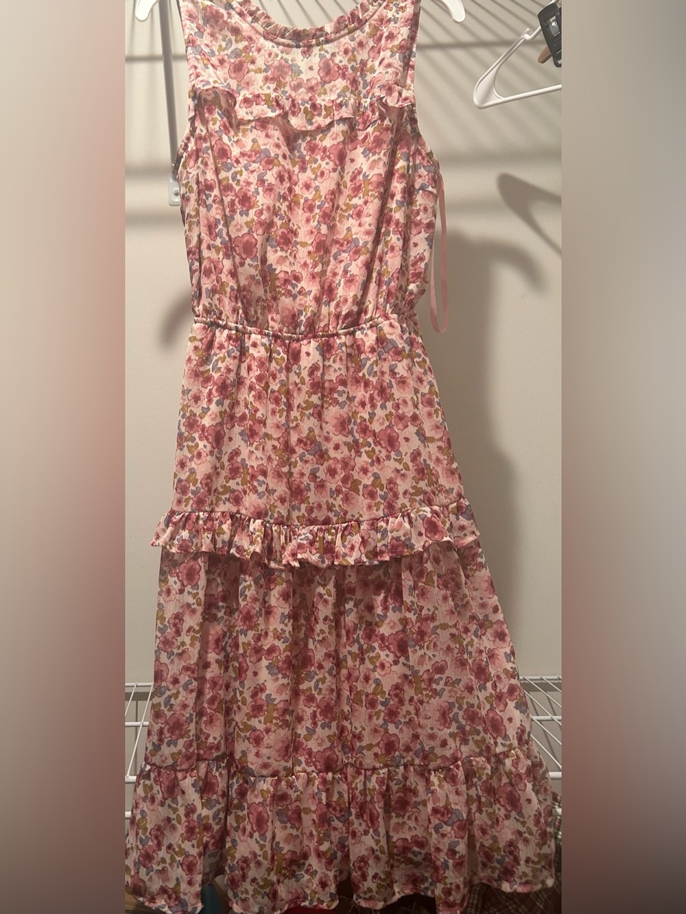 Monteau Los Angeles Pink Floral lined  Sleeveless Dress Rose Pink and Olive S